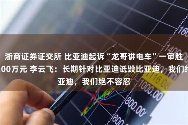浙商证券证交所 比亚迪起诉“龙哥讲电车”一审胜诉获赔200万元 李云飞：长期针对比亚迪诋毁比亚迪，我们绝不容忍